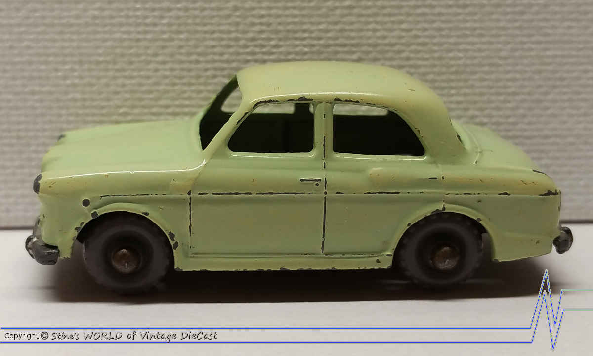 Near Mint 1958 Gray Plastic Wheels Matchbox 57-A Wolsely 1500 Sedan In Original Box
